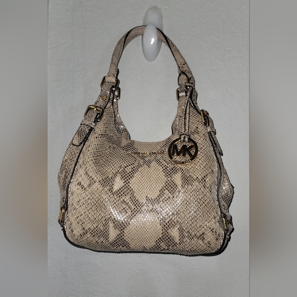 Michael Kors Handbags - Michael Kors Beige Snake-Print Shoulder Bag